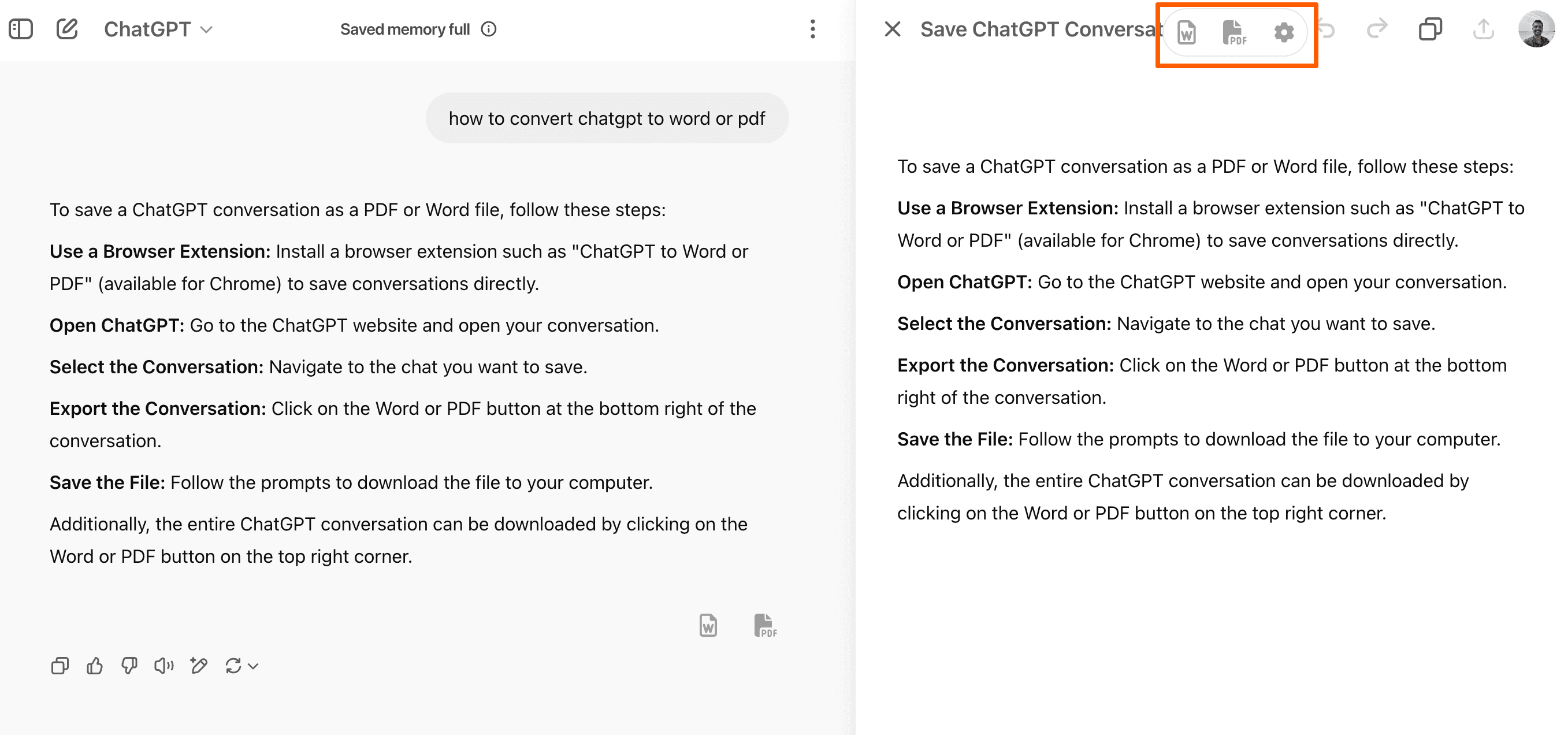 Screenshot showing Word, PDF, and Google Docs buttons for artifact export